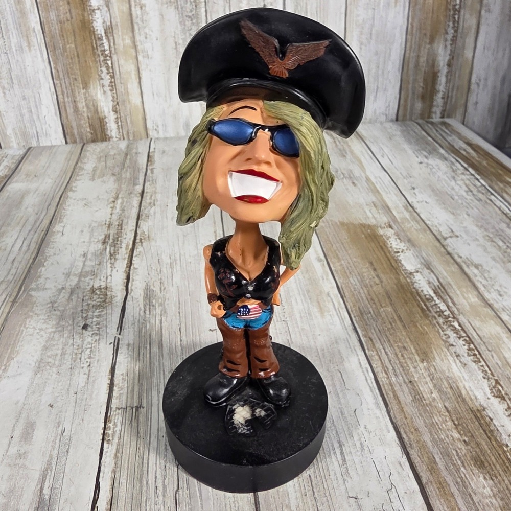 Biker Babe Bobblehead Female Motorcycle Rider Untamed Rose Resin Figurine